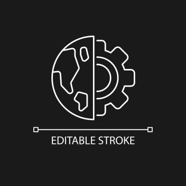 Karanlık tema için Dünya bilimi beyaz doğrusal simgesi. Çevre tahmini. Dünya keşfi. İnce çizgi özelleştirilebilir illüstrasyon. Gece modu için izole vektör kontur sembolü. Düzenlenebilir vuruş