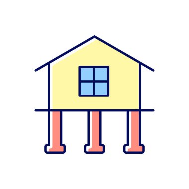 Güç ve kararlılık RGB renk simgesi. Bina inşaatı. Temeli kazıklarla sağlamlaştırın. Uygun konutlar. Yapı çöküyor, önleme. İzole vektör çizimi. Basit doldurulmuş çizgi çizimi