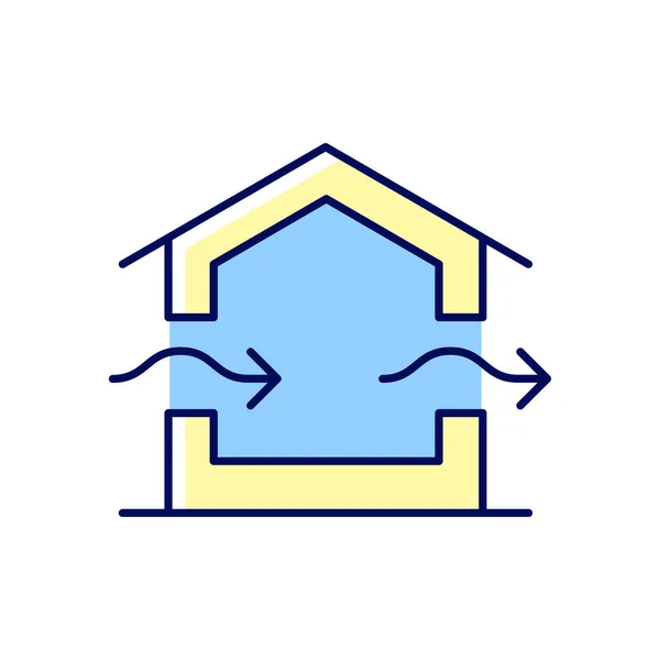 換気システムRgbカラーアイコン 建物内の自然換気を提供します 室内空気質の向上 家の結露を防ぐ 孤立したベクトル図 簡単な線画 — ストックベクタ