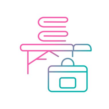 Taşınabilir masaj masası gradyan doğrusal vektör simgesi. Profesyonel masaj yatağını katlıyorum. Masör. Güzellik tedavisi. İnce çizgi renk sembolü. Modern tarz pictogram. Vektör izole çizimi