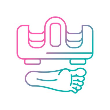 Ayak masajı gradyan doğrusal vektör simgesi. Ayakları uyaran elektrikli bir cihaz. Ayak masajı makinesi. Vücut bakımı. İnce çizgi renk sembolü. Modern tarz pictogram. Vektör izole çizimi