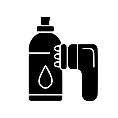 Antielülit masaj aleti siyah kabartma simgesi. Masaj bacakları ve kalçaları. Güzellik tedavisi. Vücut ve cilt bakımı. Lipolizis. Taşınabilir alet. Beyaz uzayda siluet sembolü. Vektör izole illüstrasyonu