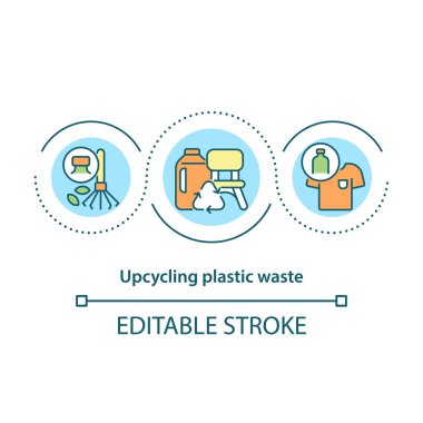 Plastik atık konsept ikonu yükseltiliyor. Atık yönetim süreci. Çevresel koruma fikri soyut ince çizgi çizimi. Vektör izole edilmiş dış hat renk çizimi. Düzenlenebilir vuruş