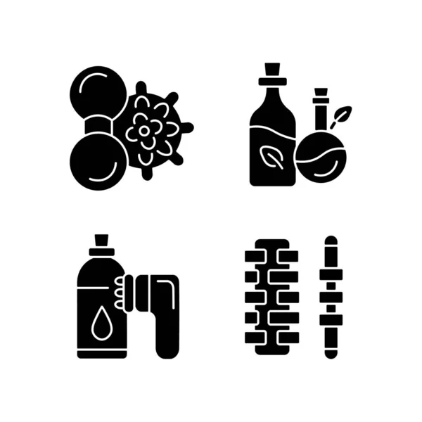 Handmassagegeräte Schwarze Glyphen Symbole Auf Weißem Raum Anticellulite Massage Geräte — Stockvektor