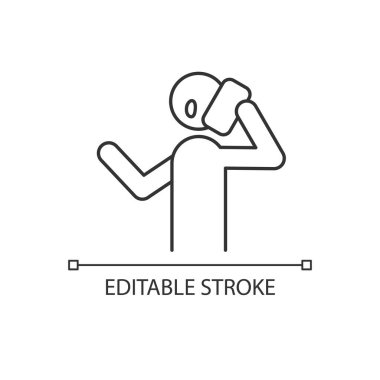 Telefon lineer simgesi ile konuş. Telefon ediyorum. Telefon görüşmesi. Telefonla arayan biri var. İnce çizgi özelleştirilebilir illüstrasyon. Contour sembolü. Vektör izole çizim. Düzenlenebilir vuruş