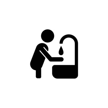 Ellerinizi yıkayın. Siyah kabartma simgesi. Salgın sırasında korunma tedbirleri. Sağlıklı alışkanlık. Kişisel hijyen aktiviteleri, prosedürler. Beyaz uzayda siluet sembolü. Vektör izole illüstrasyonu