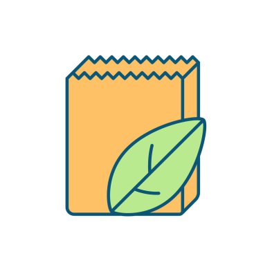 Çevre dostu paket turuncu RGB renk simgesi. Doğa koruma. Çevre dostu gübreleme malzemelerinden çanta. İzole vektör çizimi. Basit doldurulmuş çizgi çizimi