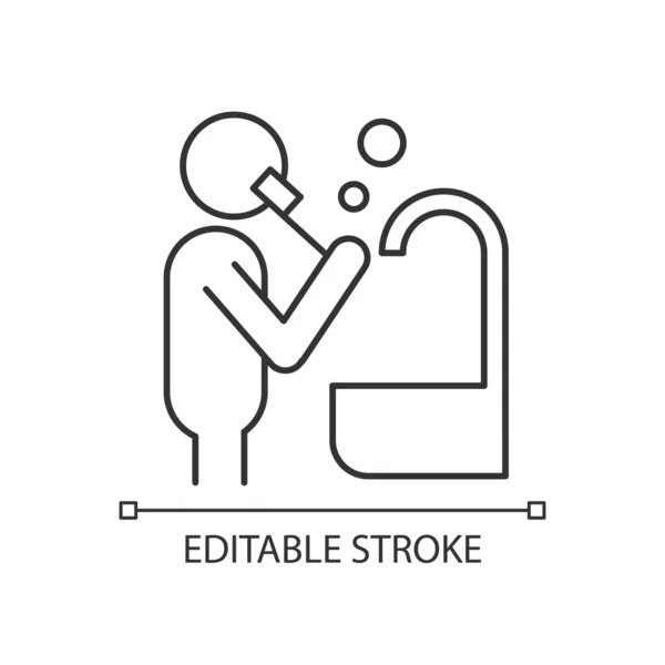 Cepille Los Dientes Icono Lineal Persona Cepillándose Los Dientes Cerca — Vector de stock