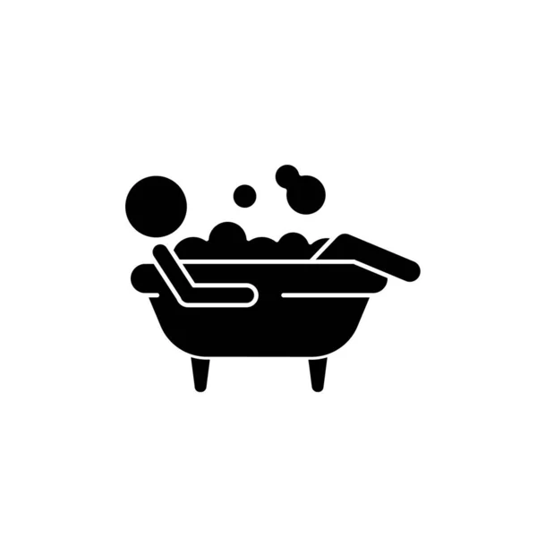 Opláchněte Ikonu Černého Glyfu Muž Ležící Bublinkové Koupeli Osobní Hygiena — Stockový vektor