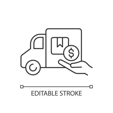 Yer değiştirme yardımı doğrusal simgesi. Çalışan ikramiyesi. Taşınmayla ilgili harcamaları karşılamak. İnce çizgi özelleştirilebilir illüstrasyon. Contour sembolü. Vektör izole çizim. Düzenlenebilir vuruş