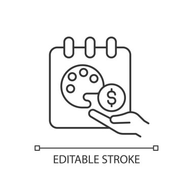 Ücretli ücretli izne ayrılma lineer simgesi. Çalışan tatili. İşten uzatılmış izin. Refahı arttır. İnce çizgi özelleştirilebilir illüstrasyon. Contour sembolü. Vektör izole çizim. Düzenlenebilir vuruş