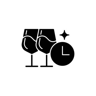 Company happy hour black glyph icon. Strengthening work bonds. Building relationships with coworkers. Reward for achievements. Silhouette symbol on white space. Vector isolated illustration vector Company happy hour black glyph icon. Strengthening work bonds. Building relationships with coworkers. Reward for achievements. Silhouette symbol on white space. Vector isolated illustration vector