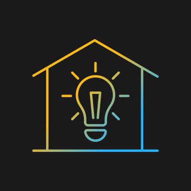 Karanlık tema için aydınlatma gradyan vektör simgesi. Minimum aydınlatma standartları. Elektrik şebekesi. Doğal ışık sağlayın. İnce çizgi renk sembolü. Modern tarz pictogram. Vektör izole çizimi