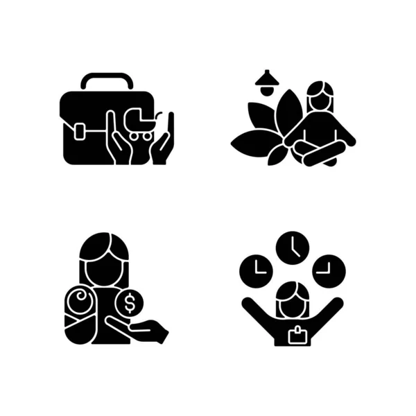 Employee Incentives Black Glyph Icons Set White Space Child Care — Stock Vector