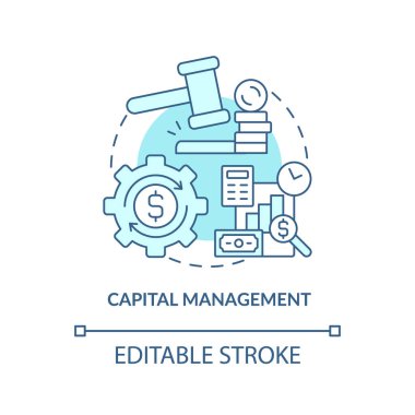 Mali yönetim konsepti ikonu. Ulusal ya da bölgesel ekonomi düzenlemesi. Para yönetimi soyut fikir ince çizgi çizimi. Vektör izole edilmiş dış hat renk çizimi. Düzenlenebilir vuruş