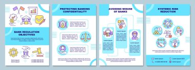Banka yönetmelikleri hedef broşürü. Finans hukuku. Broşür, broşür, broşür baskısı, doğrusal simgelerle kaplama tasarımı. Sunum için vektör düzenleri, yıllık raporlar, reklam sayfaları