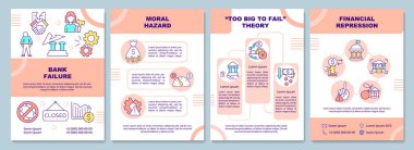 Banka iflası broşürü. Finansal baskı. Broşür, broşür, broşür baskısı, doğrusal simgelerle kaplama tasarımı. Sunum için vektör düzenleri, yıllık raporlar, reklam sayfaları