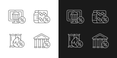 Koyu ve açık kip için çalışan indirimi şeması doğrusal simgeleri ayarlandı. Online sinema aboneliği. İlaç maliyetleri düştü. Özelleştirilebilir ince çizgi sembolleri. İzole vektör çizimi çizimleri. Düzenlenebilir vuruş