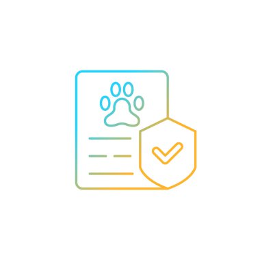 Hayvan sigortası gradyan doğrusal vektör simgesi. Gönüllü işçi yardımı. Hayvan dostu iş yeri politikası. Hayvanlarla ilgilenmek. İnce çizgi renk sembolü. Modern tarz pictogram. Vektör izole çizimi