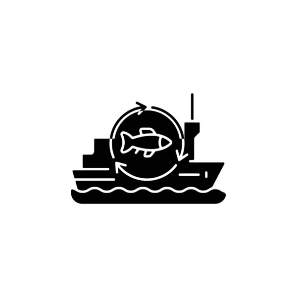 Fisch Verarbeitendes Gefäß Schwarzes Glyphen Symbol Großes Fabrikschiff Ausgerüstete Fischtrawler — Stockvektor