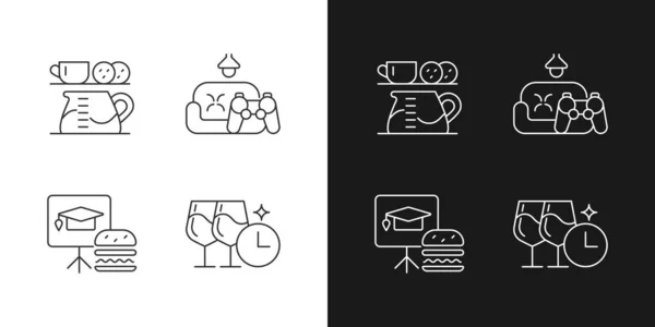 Employee Engagement Linear Icons Set Dark Light Mode Office Coffee — Stock Vector