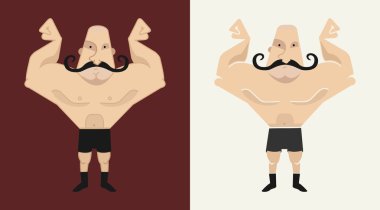 2 bald, mustached athlete's in 2 different styles clipart