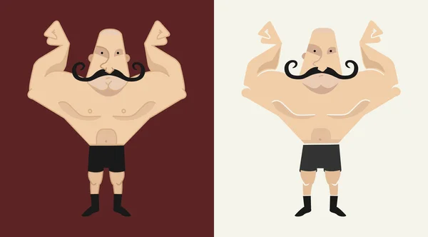 2 bald, mustached athlete's in 2 different styles — Stock Vector