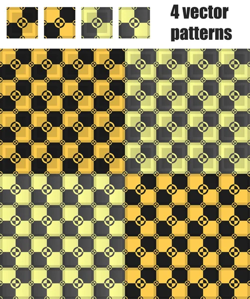 4 circle-square patterns set . Black, yellow,gray,cream — Stock Vector