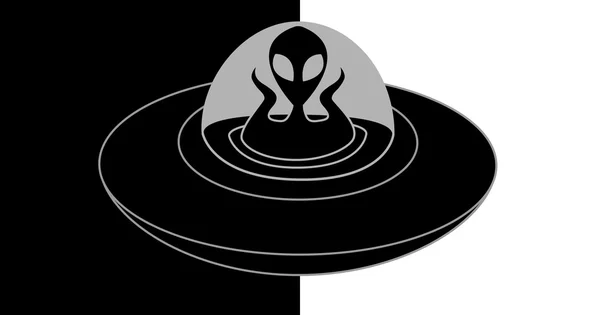 Alien in spaceship. Black — Stock Vector