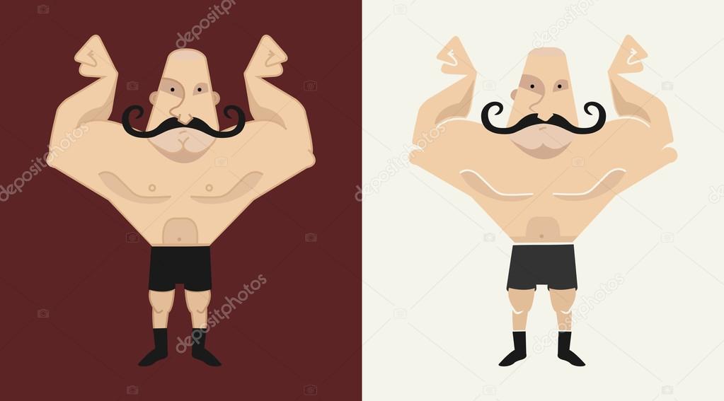 2 bald, mustached athlete's in 2 different styles