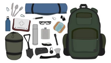 Kamping set illüstrasyon