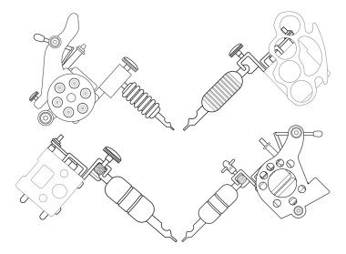 4 farklı stil gerçekçi dövme makineleri simgeler kümesi.