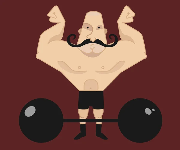 Strong,circus athlete with dark twirled mustaches — Stock Vector