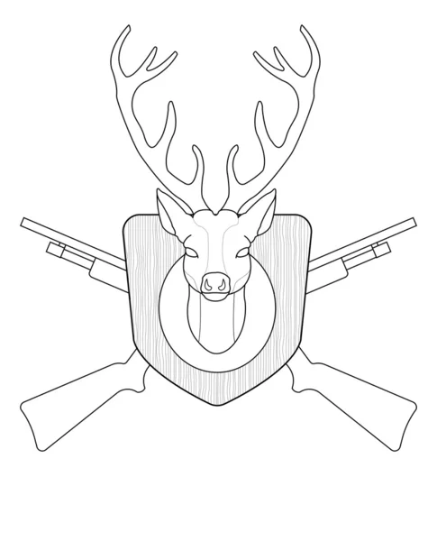 Töltött Állatkitömés szarvas fej fából készült pajzs. — Stock Vector