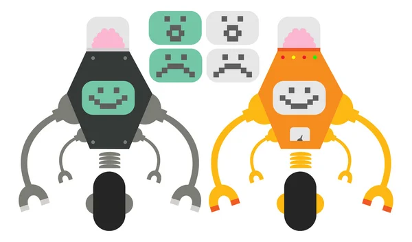 Robots with pixel monitors — Stock Vector