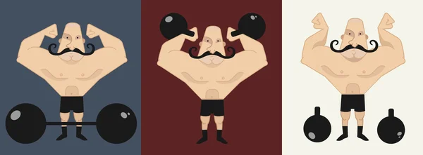 Huge bold, mustached strongman — Stock Vector