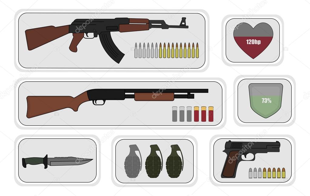 Military weapon pack icons for game