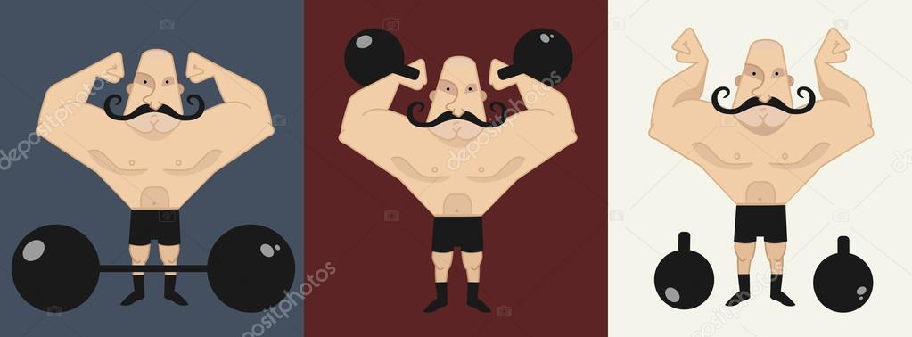 Huge bold, mustached strongman