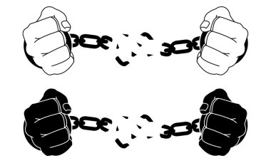 Man hands breaking steel handcuffs