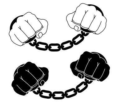 Male hands in steel handcuffs clipart