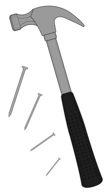 Claw hammer with steel nails