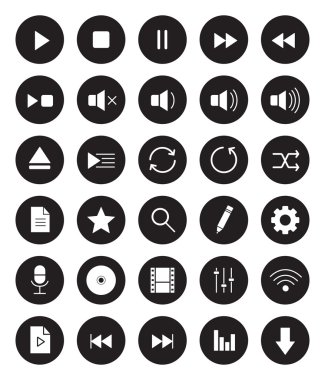 Multimedia black linear icons set clipart
