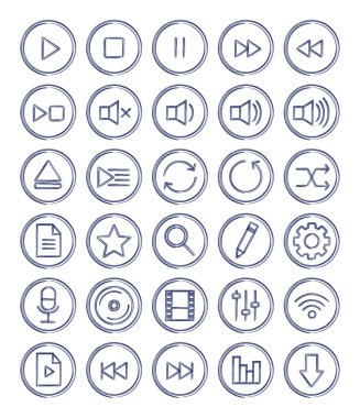 Multimedia linear ink icons set clipart