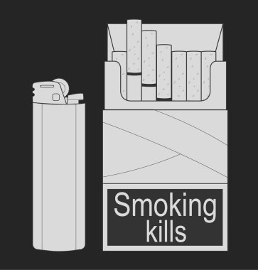 Open cigarettes pack with gas lighter