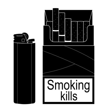 Open cigarettes pack with gas lighter
