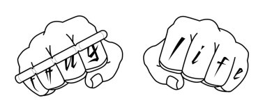 man fists with Thug life tattoo