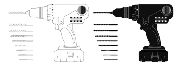 Taladro de mano inalámbrico eléctrico con brocas — Archivo Imágenes Vectoriales