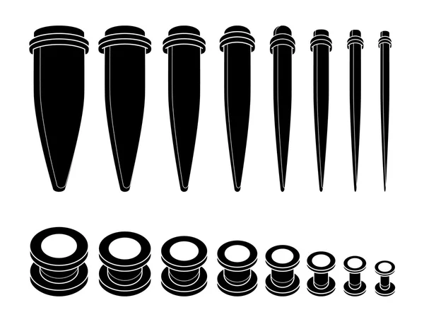 Set of ear tunnels and taper starters — 图库矢量图片