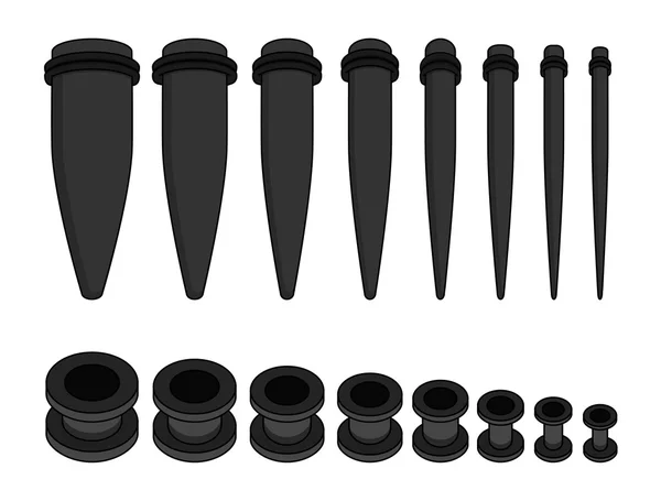 Set of ear tunnels and taper starters — Stockvector