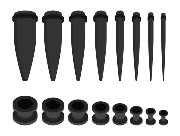 Set of ear tunnels and taper starters — Stockový vektor